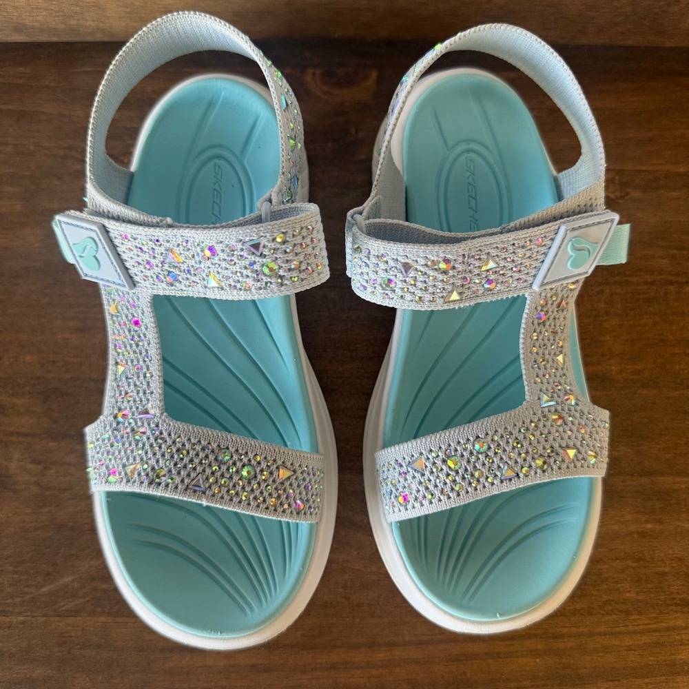 Skechers Ultra Flex 3.0 Girls Rhinestone Sandals Youth Size 1 See Measurement - Picture 7 of 14